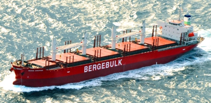 Our fourth handy-size vessel, Berge Annupuri (34,000 DWT) departing Namura Shipyard in Japan for her sea trial in January 2016.