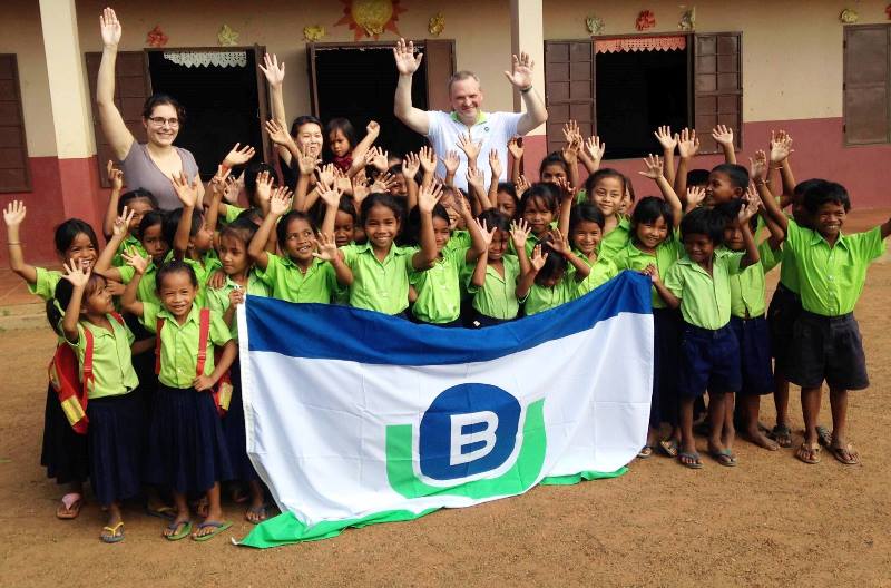 Berge Bulk staff with the students of CamKids School in Kampong Speu, Cambodia