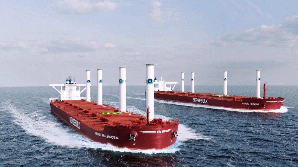 Anemoi rotor sails harnessing the renewable power of the wind on Berge Bulk ships